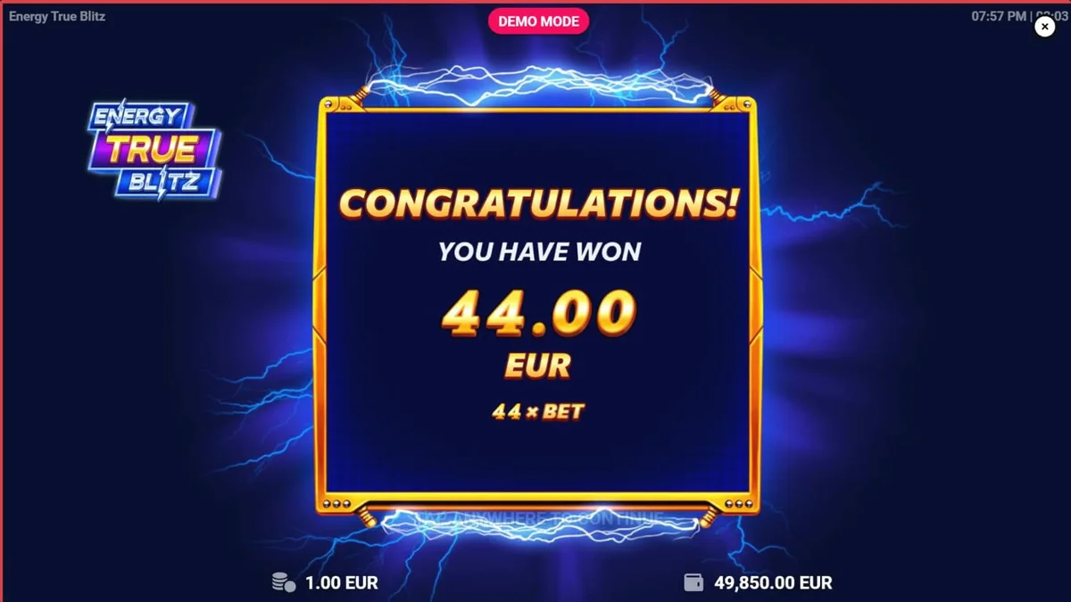 Tampilan visual slot Energy True Blitz dengan tema neon elektrik